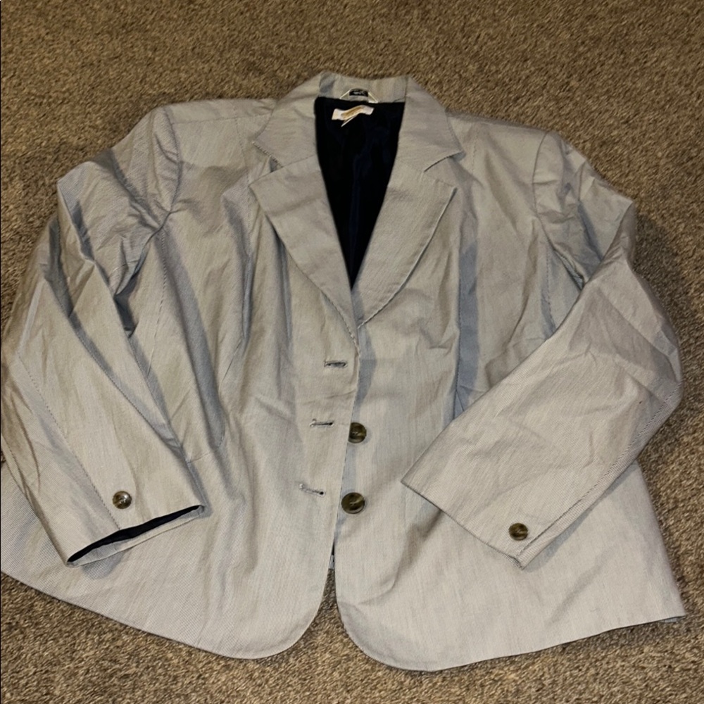 Talbots Light Gray and White Pinstripe Blazer